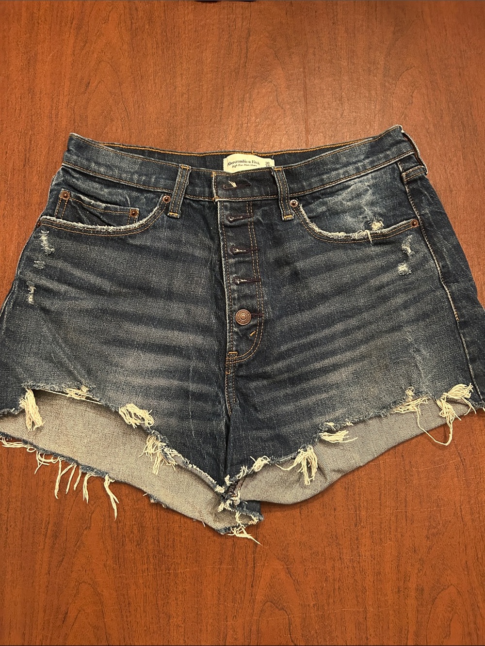 Abercrombie & Fitch Distressed Dark Blue Denim Cutoff Shorts